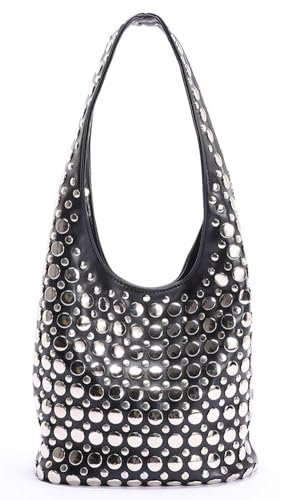 Trendy Leather Shoulder Bags For Women Studded Hobo Bag For Travel Womens Y2K Underarm Purse Small Punk Tote Handbag