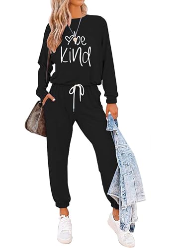 Image of PRETTYGARDEN Women's Two Piece Outfit Long Sleeve Crewneck Pullover Tops And Long Pants Tracksuit | Long Sleeve Shirts, Jogger Pants Pockets, Matching Track Suits, Fall Spring Comfy Clothes for Casual Outing, Cruise, Airport