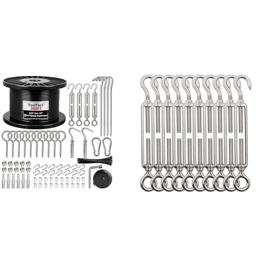 TooTaci Kit de Cable de Acero Inoxidable Recubierto de Vinilo Negro 1/8", 200 pies, Tensores M5 para Cables miniatura 1
