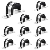 10 Pcs Stainless Steel Conduit Straps, 1 Inch Pipe Clamps, 2 Holes U Bracket Rubber Cushioned Insulated Clamp, Reinforced Rigid Pipe Strap for Pipes Fixing on Various Surfaces