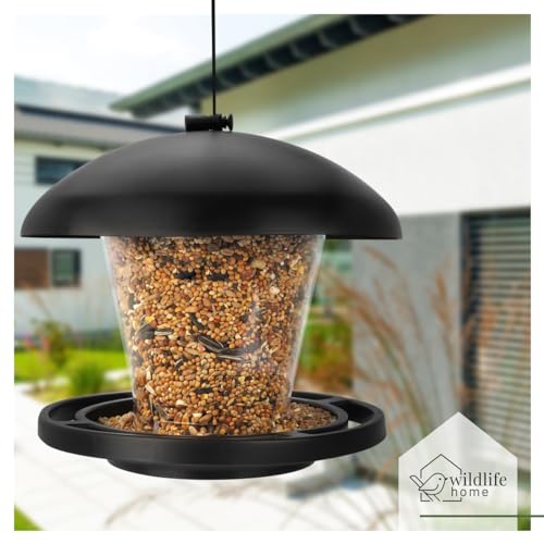 Vogelfutterspender zum Aufhängen Schwarz I Vogel-Futterstation für Wildvögel, Futterspender Vögel, Vogelhaus, Vogelfutterhaus für Vogelfutter – Bild 4
