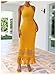 SOLY HUX Women's Summer Fringe Trim Halter Neck Bodycon Dress Crochet Sleeveless Maxi Dresses Plain Yellow Medium