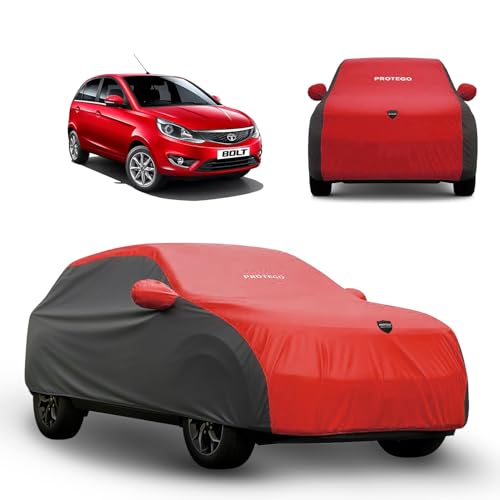 Image of PROTEGO Prime Series India's 1st Anti-Tear Car Cover for Tata Bolt | Heavy-Duty, Custom Fit, All Weather Protection | 100% Waterproof, Windproof & Hail Resistant | 2-Year Warranty | Red + Black