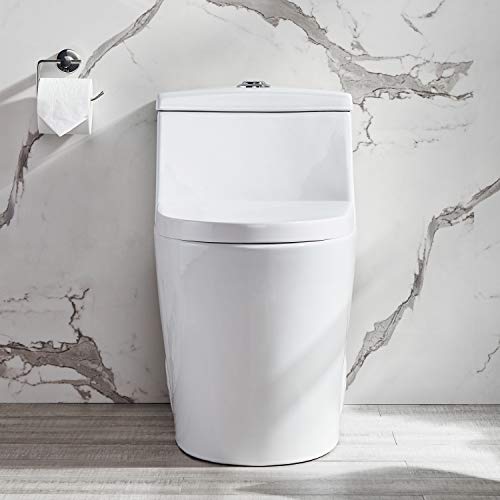 Deervalley Dv-1F52636 Prism Modern Comfortable Seat Height Dual Flush Elongated One-Piece Toilet With Soft Closing Seat, High-Efficiency Supply, Luxury White Contemporary Ceramic (White) #TOP1