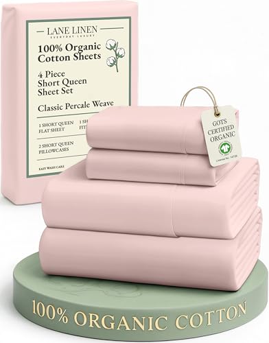 Image of LANE LINEN RV Queen Sheets Set - 100% Organic Cotton Camper Sheet Sets 15 inch Deep Pocket Fitted (Short Sepia Rose)