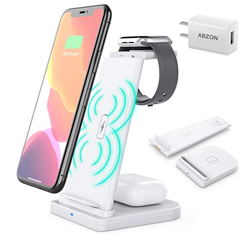 🔥 3 in 1 Wireless Charging Station for Apple Products Apple Charging Station iPhone and Apple Watch Charging Station Compatible for iPhone Series iWatch and Airpods Series with Quick Charge 3.0 Adapter.