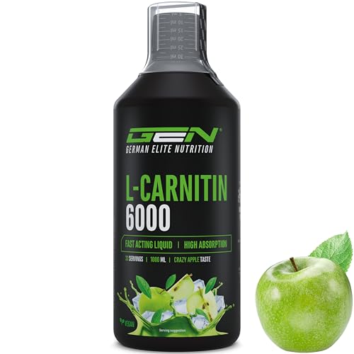 L-Carnitine 6000 Liquid - 1000 ml - Extra hochdosiert mit 6000 mg reinem L-Carnitin pro Tagesportion - Amino Workout Drink - Leckerer Geschmack (Crazy Apple) - Vegan