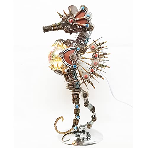 Zestaw 3D metalowych puzzli mechaniczną lampą konika morskiego i lampą fajerwerków, układanka 3D dorosłych i nastolatków, ozdoba (2100 elementów)