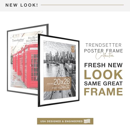Image of MCS Trendsetter Poster Frame With Mat Option, 24x32 Matted to 20x28, Black | Trendsetter Poster Frame For Photos, 24x32 Inch, Displays 20x28 Inch Matted Or 24x32 Unmatted, Black, 1-Pack