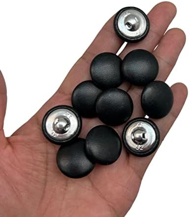 HongRun10PC Leather Covered Buttons with Shank Sew On for Leather Clother Dress Coat Jeans Sofa Decoration Carfts, 3/4 Inch Black