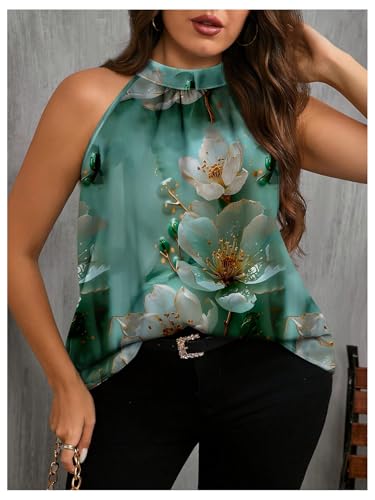 Image of RoseSeek Women's Tropical Paisley Halter Blouse Boho Shirt Vacation Tops