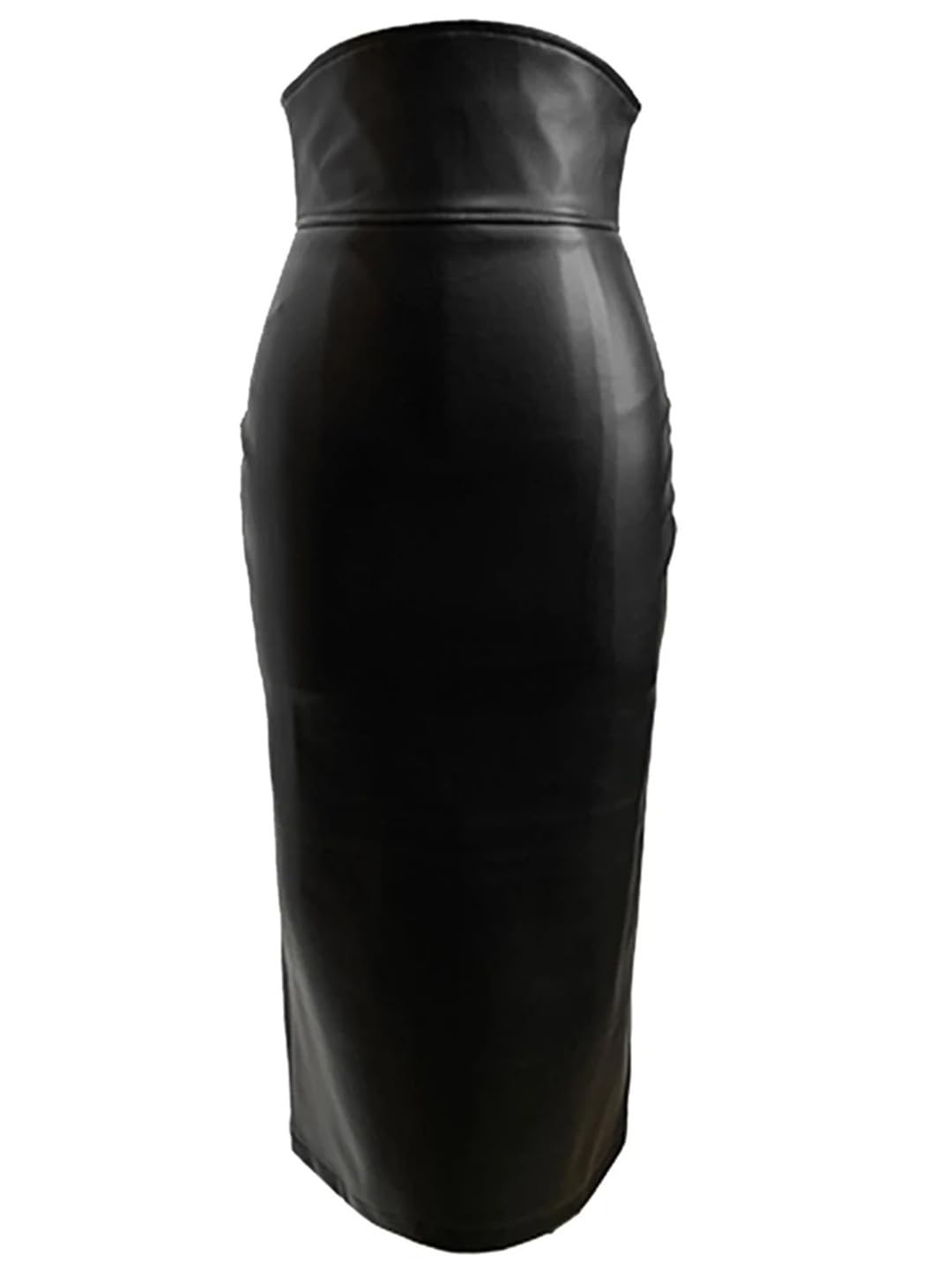 Falda de lápiz de cuero sintético suave negro midi de primavera para mujer con abertura trasera de cintura alta faldas de oficina de moda