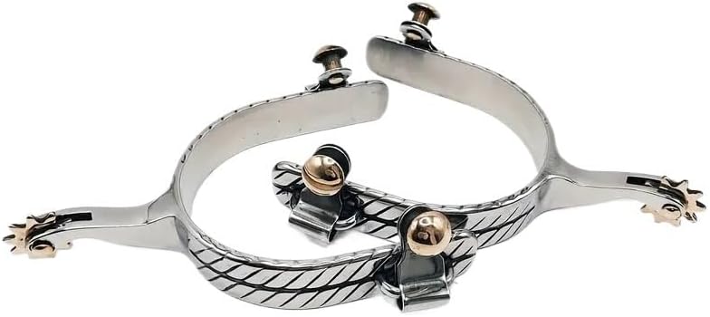 Western Style Spurs, Cowboy Spurs, Stainless Steel Etched Craft, with Rotating Copper Gear and Copper Buckle, Men's and Women's Spurs, Suitable for Various Boots