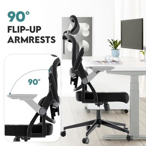Image of Monhey Ergonomic Office Desk Chair, 90-125 Tilt Back Home Desk Chair with 360 Swivel & Mute Wheels, High Back Mesh Computer Chair for Adults with Lumbar Support, 330 LBS Capacity(05Black)