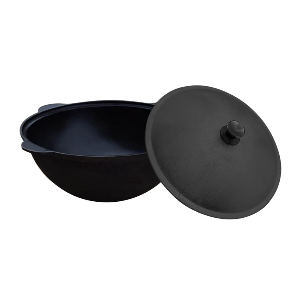 Kazan - Tapa de hierro fundido de 6 l de aluminio fundido de 33,5 cm de diámetro para Plov uzbeko de fondo plano WOK плов казан Kazan horno de fuego учак
