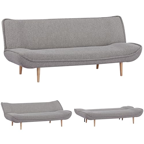 EVERGREENWEB - Sofá cama Clic Clac | Sofá convertible de 3 plazas estilo escandinavo, diseño moderno | Patas de cama plegables acolchadas | Patas de madera | Sofá Gris