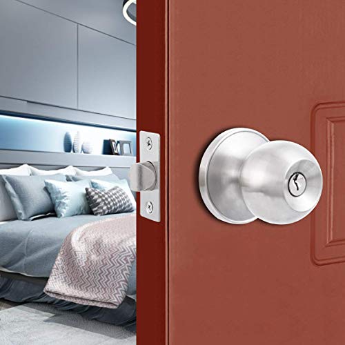 Ivoku Stainless Steel Ball Privacy Door Knob Satin Nickel,Interior Door Knobs With Lock And 3 Keys,Lock The Door With The Key,For Bedroom Bathroom Store Kids Room Passage (Brushed Nickel) #TOP3