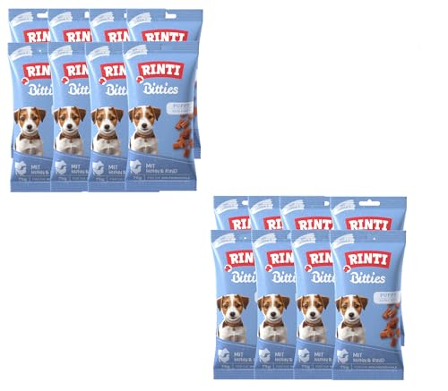 Rinti Bitties Puppy Huhn & Rind | 16 x 75 g | Extra softer Fleischsnack für Welpen | Mit Omega 3