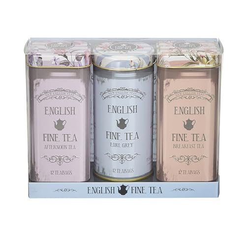 New English Teas Selection Trois Récipients à Thé avec Motif Floral Sachets de Thé Inclus, 36 Unités