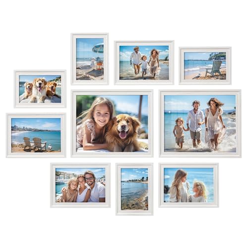 SONGMICS Picture Frames with 16 Mats, Set of 10 Collage Photo Frames, Two 8x10, Four 5x7, Four 4x6 Frames, Wall or Table Display, Christmas Gift, 12 Non-Trace Nails, White URPF049W01 Cloud W