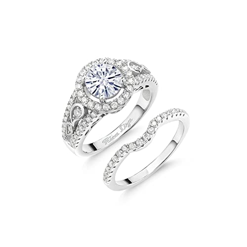 925 Sterling Silver Customized and Personalized Name Engraved Round Gemstone Birthstone and White Moissanite Wedding Engagement Ring Band Bridal Set For Women (1.74 Cttw, Available In Size 5,6,7,8,9)3