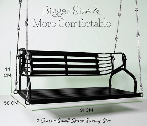 Image of Kaushalendra Black Powder Coated Stainless Steel Hanging Swing for Indoor Outdoor Balcony | 91 cm 300kg Capacity 2 Adults, Pre Assembled, Includes Springs & Hooks