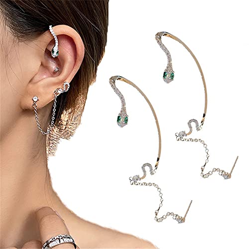 MMNM Novel Snake-Shape Earring, Snake Earrings Ear Cuff, Chain Earrings Ear Crawler Earrings for Women, Elegant Snake Shape Zircon Earring, Vintage Snake Earrings Jewelry Gifts (2pcs)