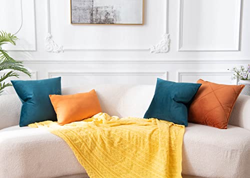 Image of JUSPURBET Velvet Decorative Throw Pillow Covers 14x14 Set of 2,Peacock Blue | Modern Soft Cushion Covers with Hidden Zipper for Couch Sofa Bed Living Room Bedroom Home Decor
