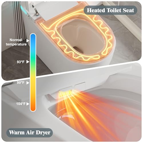 Image of Smart Toilet with Bidet Built In Heated Seat Auto Flush Manual Seat&Lid | Warm Water Wash & Air Dry LED Display Tankless Electric One Piece Toilet for Bathroom with Siphon Dual Flush 0.8 /1.2 GPF