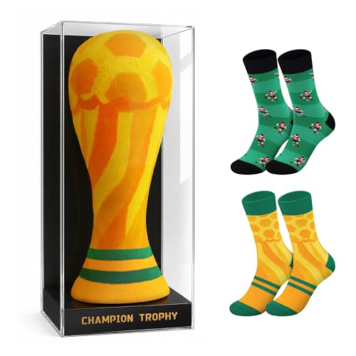 Lustige Fußballsocken in Pokalform für Herren und Damen - Geschenke für Männer Papa Witzige Verrückte Motiv Socken Geschenkideen Fußballfans Trainer Vatertag Weihnachten Geburtstagsgeschenk - 2 Paar