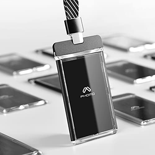 Phomo Aluminum Id Badge Holder/Wallet With Metal Clip And Badge Lanyard, Heavy Duty Vertical Transparent Hard Acrylic Id Card Holder. (Holds 1To 3 Cards) (Black, 5-Pcs) #TOP1