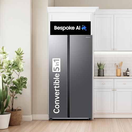 Image of Samsung 653 L, 3 Star, Frost Free, Double Door, Convertible 5-in-1 Digital Inverter, Side By Side AI Enabled Smart Refrigerator with WiFi (RS76CG8003S9HL, Silver, Refined Inox)