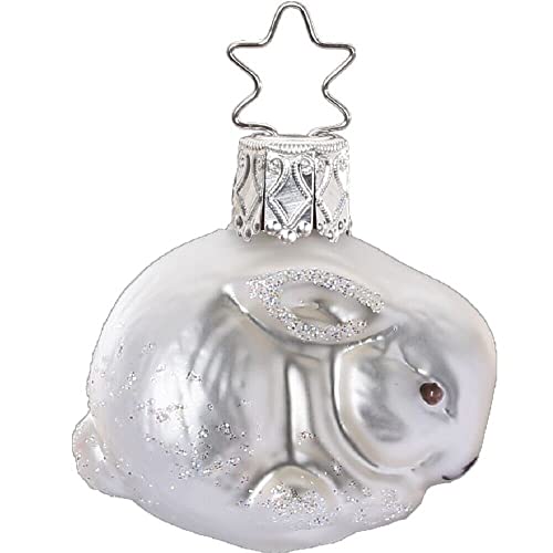 Inge-Glas Little Snow Bunny White Matte 10193S019 IGM German Glass Christmas ORN