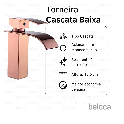 Torneira Cascata Baixa com Misturador Monocomando Rose de Bancada Belcca Tcb01r-bl