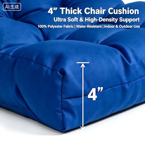 Image of QILLOWAY Outdoor Chair Cushion for Patio Furniture, Waterproof Patio Cushions Set of 2 with Ties, Fade Resistant Replacement Pads for Outdoor Rocking Chairs,Royal Blue