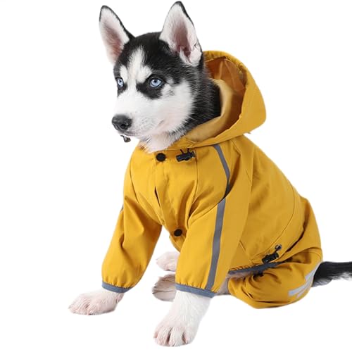 Chubasquero para perro, impermeable para mascotas, chaqueta impermeable con capucha para mascotas con tiras reflectantes, impermeable de cuatro patas para perros pequeños, medianos y grandes