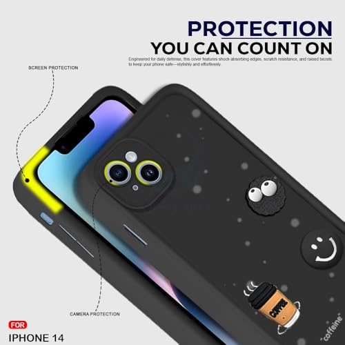 Image of AESTMO Back Case Cover for iPhone 14 Back Cover | Cute Fun Cartoon 3D Ball | Coffee Silicone Case | Full Body Protection | Camera Protection Back Cover for iPhone 14 (Black)