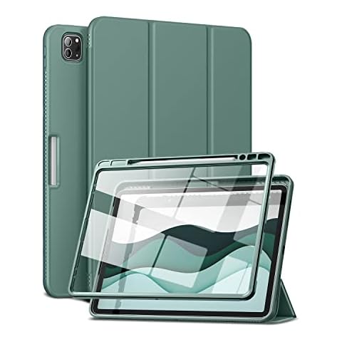 SURITCH Case for iPad Pro 12.9 Inch 6th/5th/4th/3rd Generation 2022/2021/2020/2018 Clear Back Built-in Screen Protector Pencil Holder and Auto Wake/Sleep Leather for iPad Pro 12.9" Case(Green) Cover