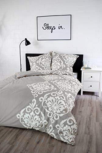 jilda-tex Parure de lit 100% Coton avec Fermeture Éclair 135 x 200 cm, Ornement Classique - Gris, 135 x 200 cm Cover