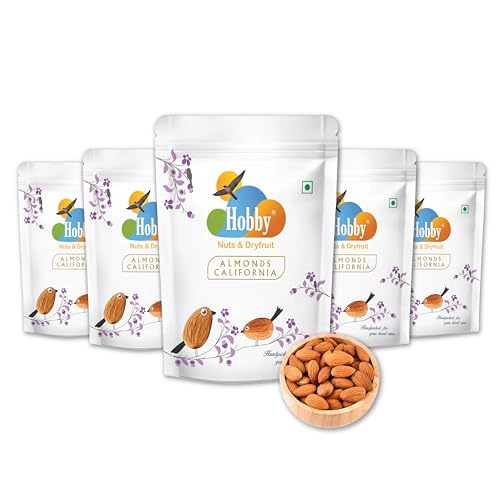 Image of Hobby Premium California Almonds 250g (Pack Of 5) | Whole American Badam Giri | Handpicked Dry Fruits | Rich In Protein, Magnesium & Fiber | Healthy Crunchy Nuts For Snacking