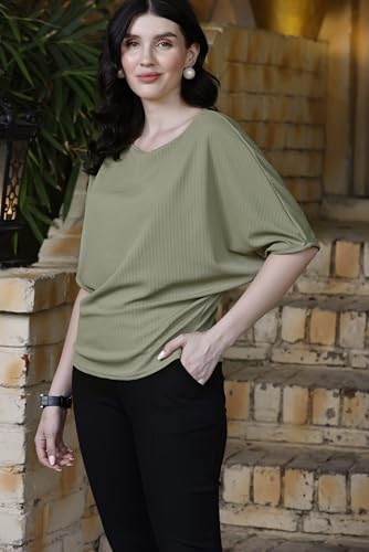 Image of Zilcon Womens Half Ballon Sleeve t-Shirt Tops Boat Neck Loose Fit Casual Workout T-Shirts