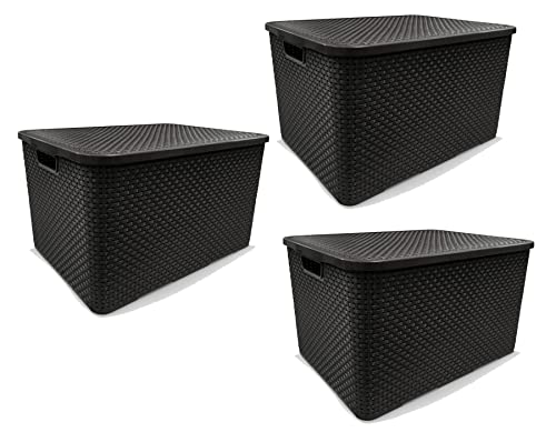 Kit 3 Caixas Organizadora Rattan Com Tampa 20 Litros Preto Arqpla...