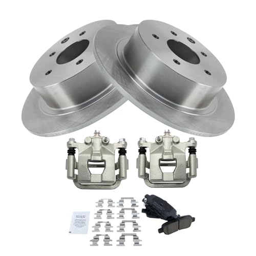 Image of TRQ Rear Brake Pad and Rotor Set Ceramic Solid Rotors Calipers