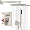 Esnbia shower system bathroom 10 inches rain shower head with handheld combo set wall mounted high pressure rainfall dual shower head system shower faucet set with valve and trim brushed nickel  urban country home decor