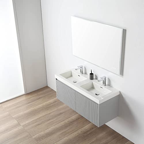 Positano All Wood Floating Bathroom Vanity with Acrylic Sink (48\" w/Double Acrylic Sink, Light Grey)