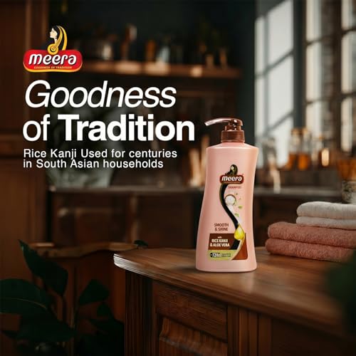 Image of Meera Smooth & Shine Shampoo with Rice Kanji & Aloe Vera | Up to 72 Hours Smooth & Shiny Hair | Nourishes & Softens Hair | Suitable for Men & Women | 650ml
