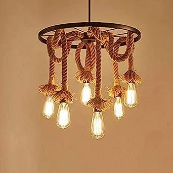 Image of Edison Pendant Hanging Metal /Rope Pendant Six Light /Lamp (Black)