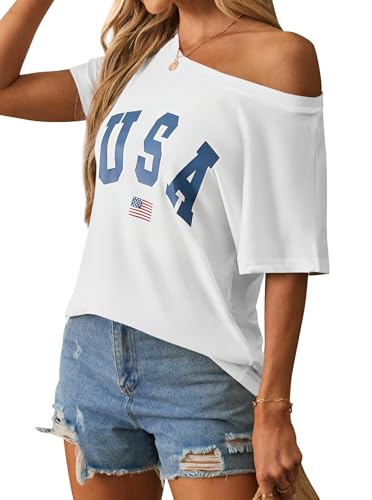 Image of Hilinker Womens Sexy Off The Shoulder Tops Short Batwing Sleeve T Shirt Oversized Casual Tee