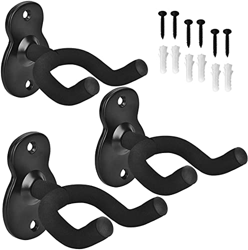 Soporte de pared para guitarra de pared, paquete de 3 ganchos de metal negro para guitarra acústica...