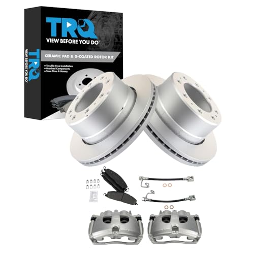 Image of TRQ Rear Brake Pad & Rotor Kit Ceramic Premium G-Coated Compatible with 2014-2014 Ram 3500